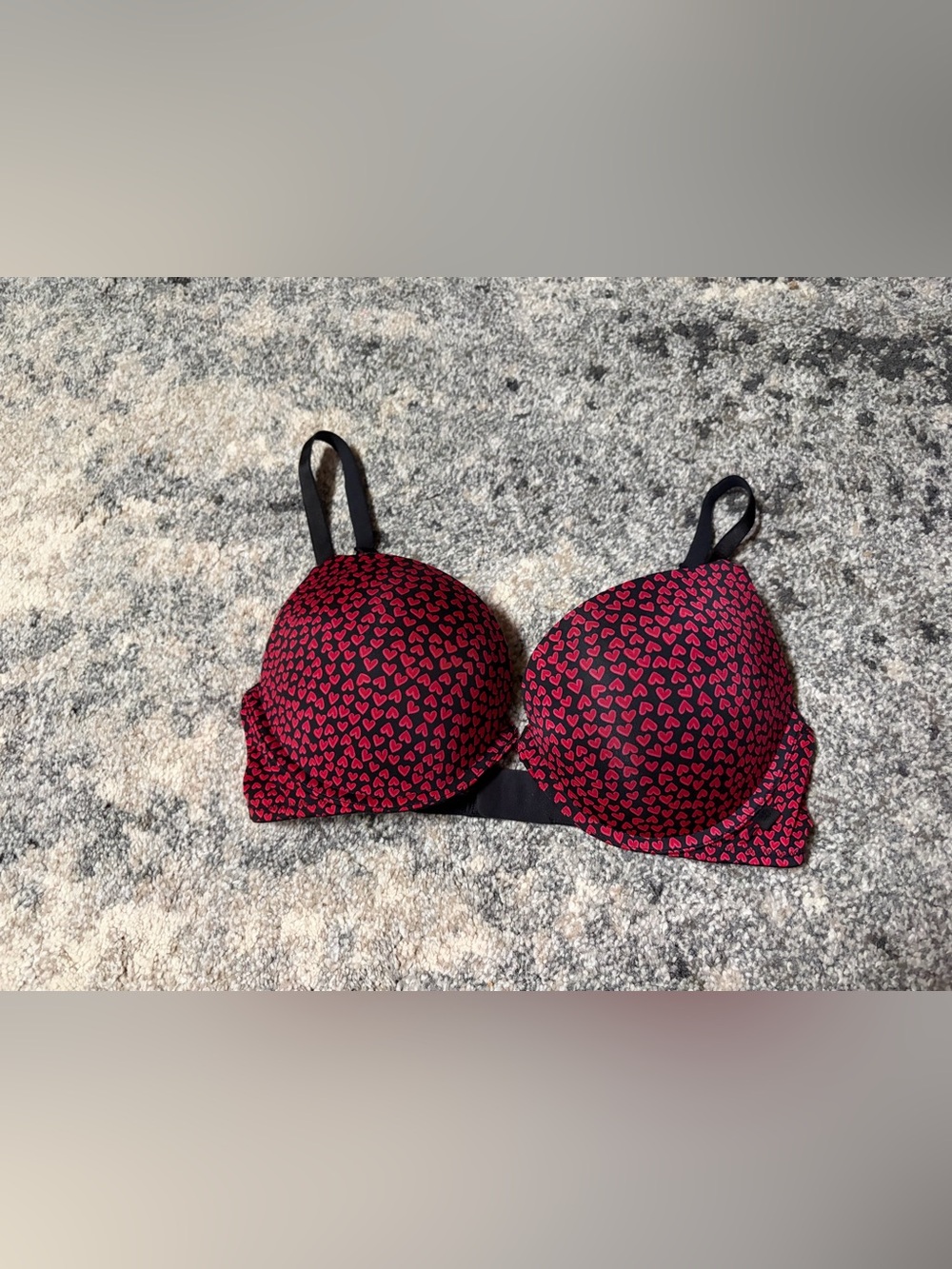 Victorias Secret 34D Black & Red Heart Print Push-Up Bra